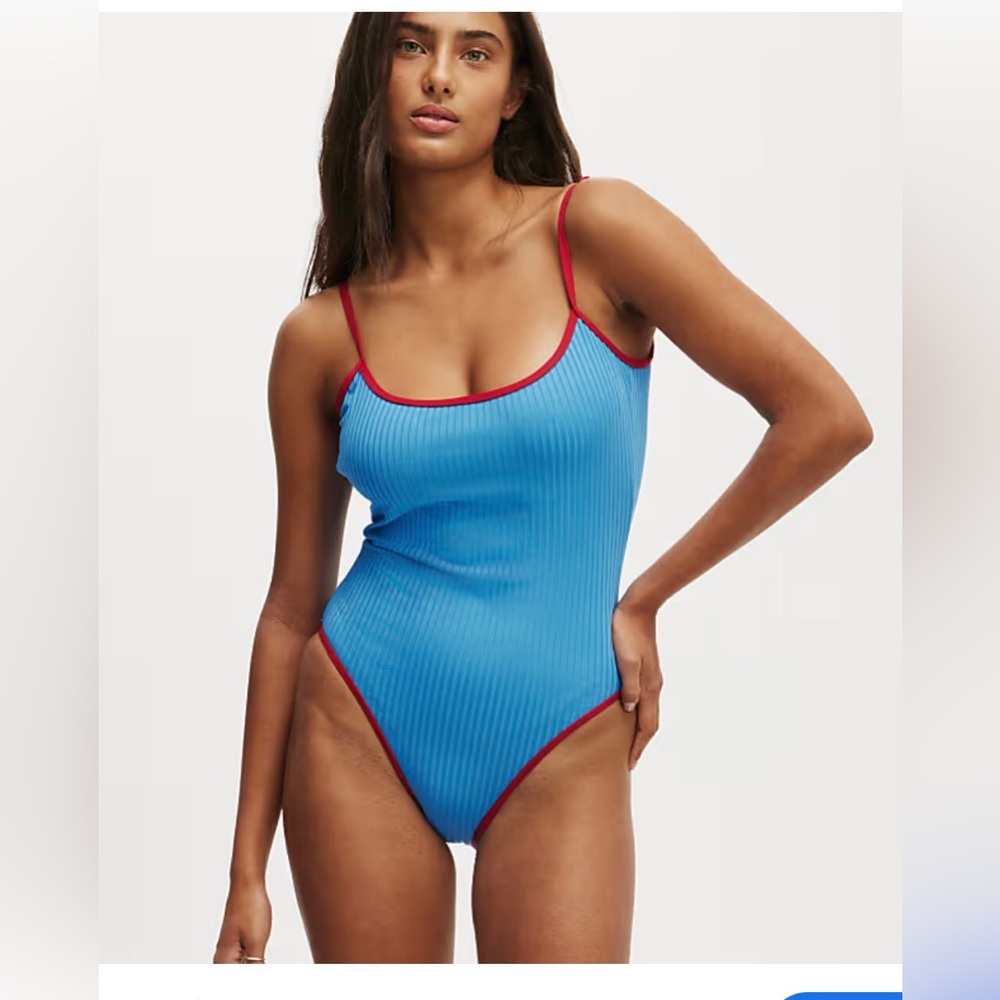 Cotton On Thin strap low scoop one piece cheeky in blue - MBLUE Women XL